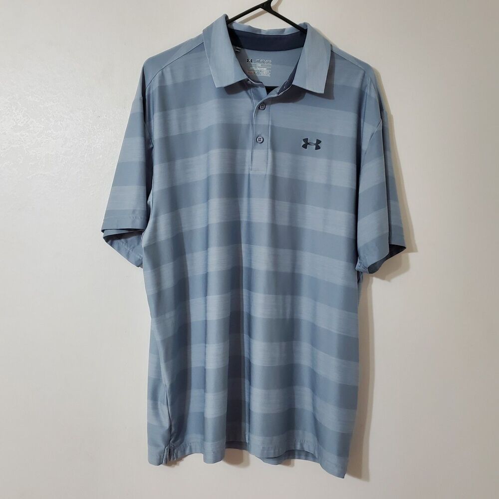 Under Armour Polo Men’s XXL Loose Fit HeatGear Playoff Golf Grey Striped